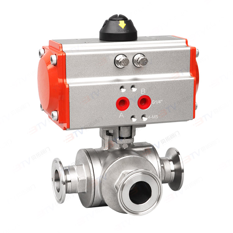 Pneumatic three-way quick-loading ball valve