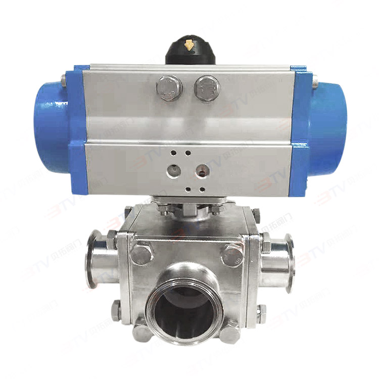 Pneumatic three-way quick-loading ball valve