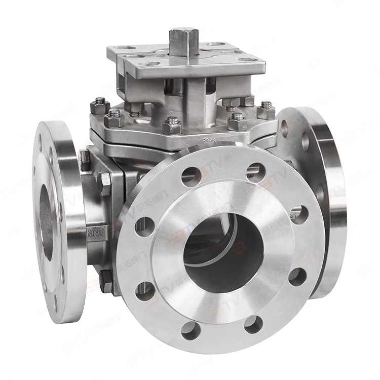 High platform three-way flange ball valve